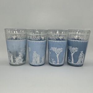Jeannette Glass Roman Greek Hellenic Blue Glasses‎ 5" Set of 4